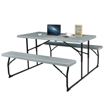 Grey Folding Picnic Table with 2 Benches Outdoor Patio Dining Set - Tampa Home & Garden Store