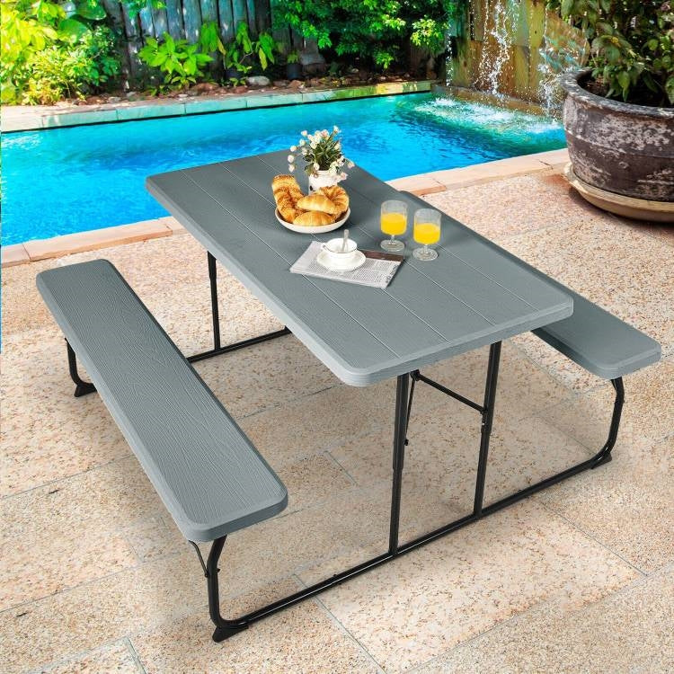 Grey Folding Picnic Table with 2 Benches Outdoor Patio Dining Set - Tampa Home & Garden Store