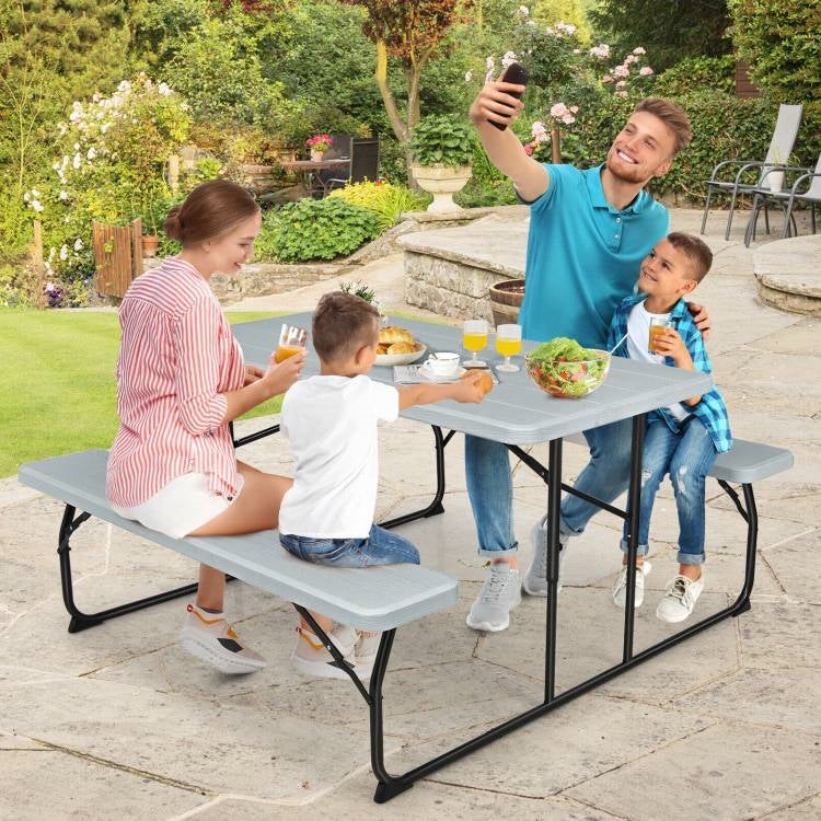 Grey Folding Picnic Table with 2 Benches Outdoor Patio Dining Set - Tampa Home & Garden Store