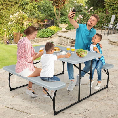 Grey Folding Picnic Table with 2 Benches Outdoor Patio Dining Set - Tampa Home & Garden Store