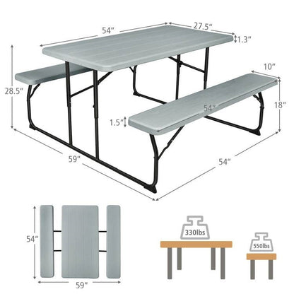 Grey Folding Picnic Table with 2 Benches Outdoor Patio Dining Set - Tampa Home & Garden Store