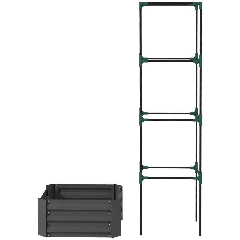 Grey Galvanized Open Bottom Raised Garden Bed Planter with Tomato Cage Trellis - Tampa Home & Garden Store