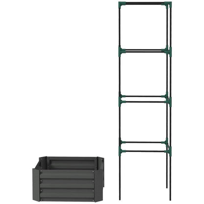 Grey Galvanized Open Bottom Raised Garden Bed Planter with Tomato Cage Trellis - Tampa Home & Garden Store