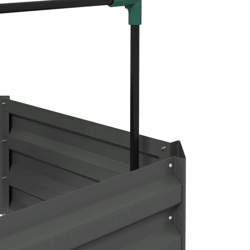 Grey Galvanized Open Bottom Raised Garden Bed Planter with Tomato Cage Trellis - Tampa Home & Garden Store