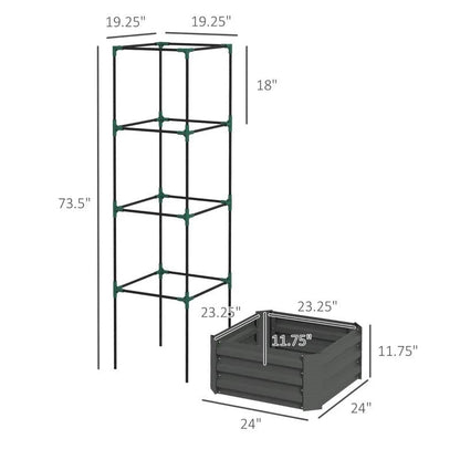 Grey Galvanized Open Bottom Raised Garden Bed Planter with Tomato Cage Trellis - Tampa Home & Garden Store