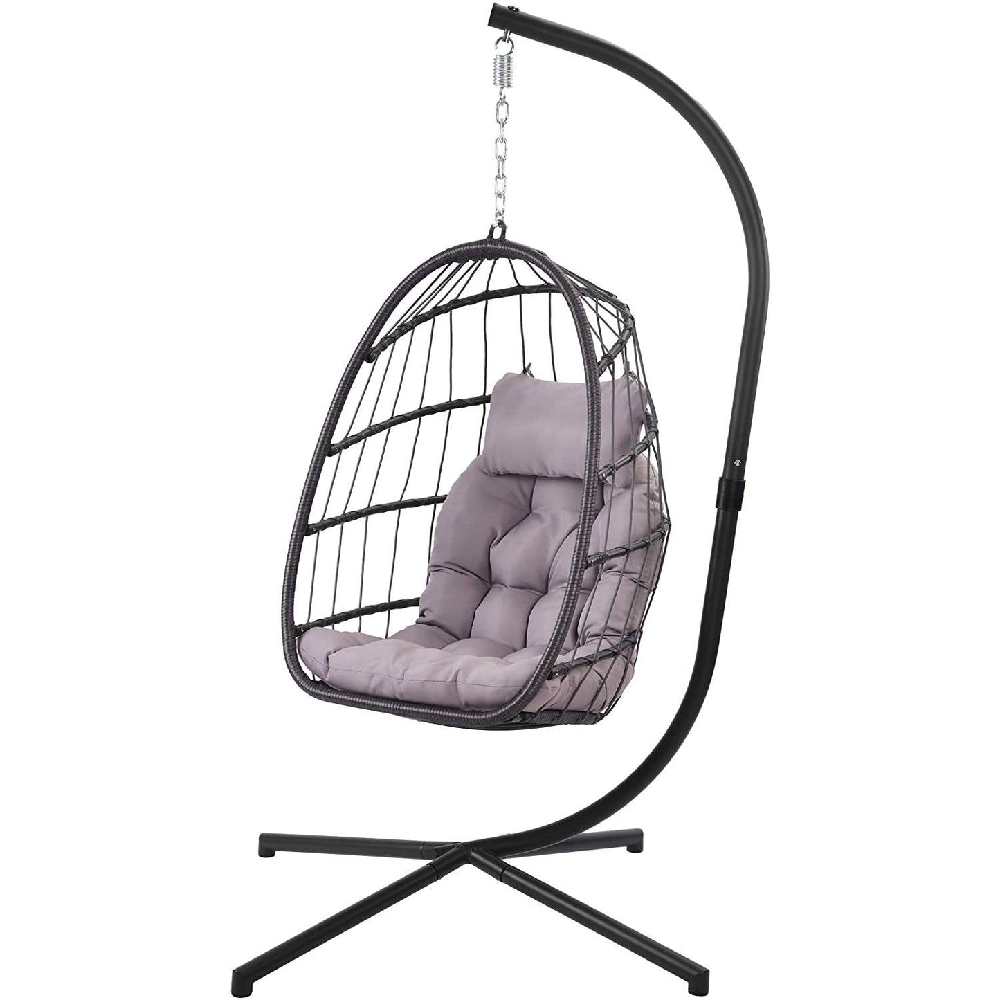 Grey Indoor/Outdoor Wicker Rattan Aluminum Frame Swing Egg Chair Hammock - Tampa Home & Garden Store