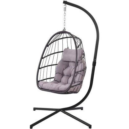 Grey Indoor/Outdoor Wicker Rattan Aluminum Frame Swing Egg Chair Hammock - Tampa Home & Garden Store