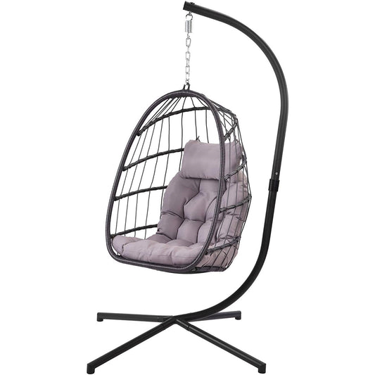 Grey Indoor/Outdoor Wicker Rattan Aluminum Frame Swing Egg Chair Hammock - Tampa Home & Garden Store