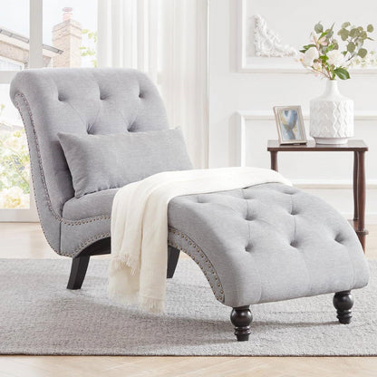 Grey Linen Upholstered Armless Chaise Lounge Chair with Pillow - Tampa Home & Garden Store