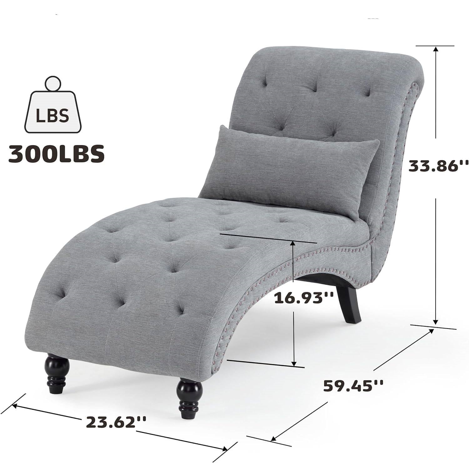 Grey Linen Upholstered Armless Chaise Lounge Chair with Pillow - Tampa Home & Garden Store