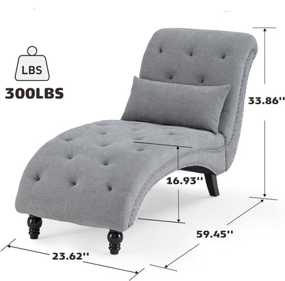 Grey Linen Upholstered Armless Chaise Lounge Chair with Pillow - Tampa Home & Garden Store