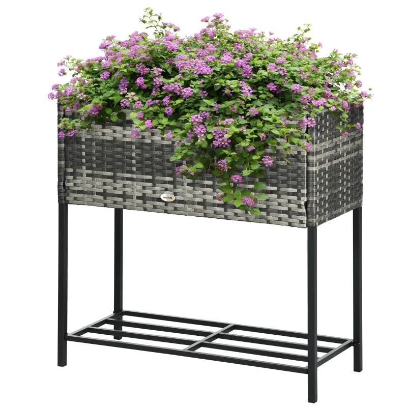 Grey Modern PE Rattan Wicker Raised Garden Bed Elevated Planter Box - Tampa Home & Garden Store