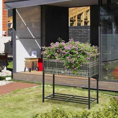 Grey Modern PE Rattan Wicker Raised Garden Bed Elevated Planter Box - Tampa Home & Garden Store