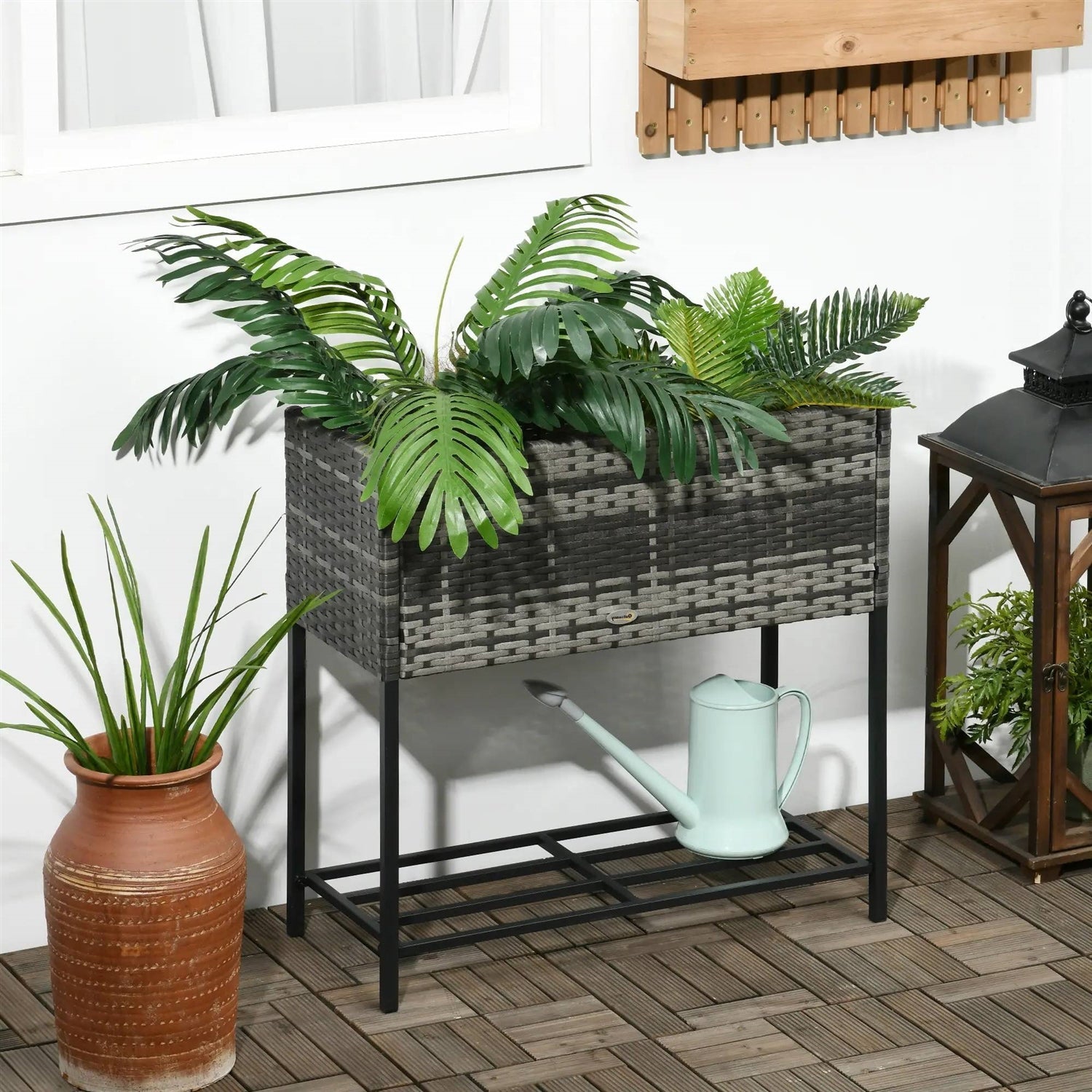 Grey Modern PE Rattan Wicker Raised Garden Bed Elevated Planter Box - Tampa Home & Garden Store