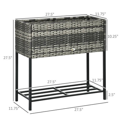 Grey Modern PE Rattan Wicker Raised Garden Bed Elevated Planter Box - Tampa Home & Garden Store