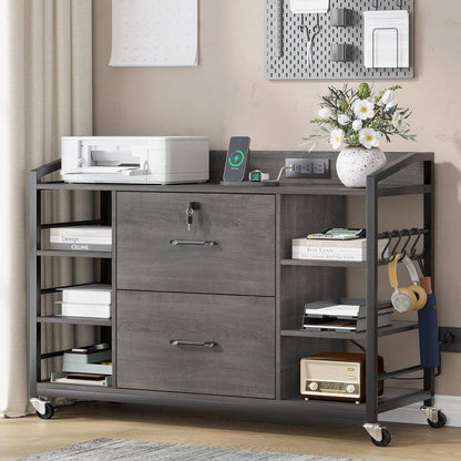 Grey Printer Stand Bookcase Power Station Mobile Office File Cabinet - Tampa Home & Garden Store