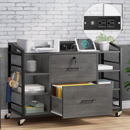 Grey Printer Stand Bookcase Power Station Mobile Office File Cabinet - Tampa Home & Garden Store