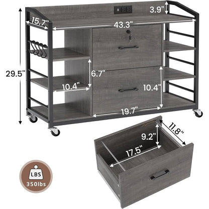Grey Printer Stand Bookcase Power Station Mobile Office File Cabinet - Tampa Home & Garden Store