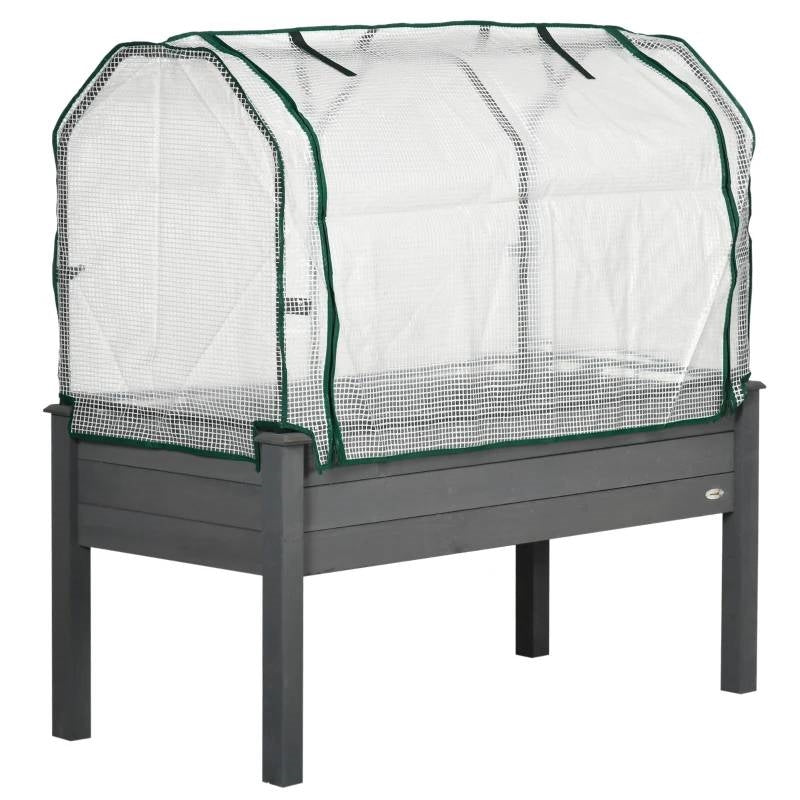 Grey Wood Elevated Raised Garden Bed Planter with Greenhouse Cover - Tampa Home & Garden Store