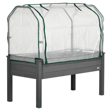Grey Wood Elevated Raised Garden Bed Planter with Greenhouse Cover - Tampa Home & Garden Store