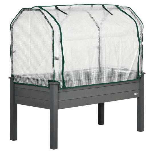 Grey Wood Elevated Raised Garden Bed Planter with Greenhouse Cover - Tampa Home & Garden Store