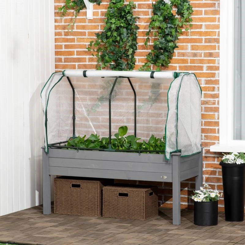 Grey Wood Elevated Raised Garden Bed Planter with Greenhouse Cover - Tampa Home & Garden Store