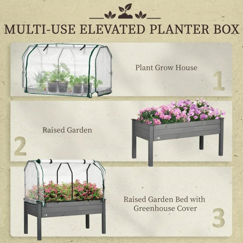 Grey Wood Elevated Raised Garden Bed Planter with Greenhouse Cover - Tampa Home & Garden Store