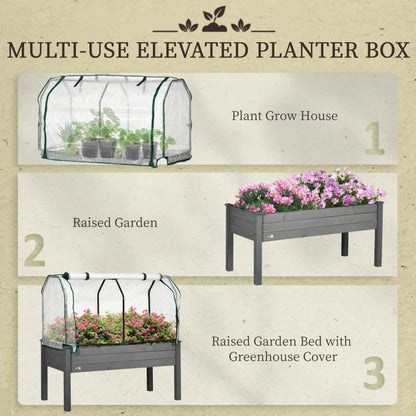 Grey Wood Elevated Raised Garden Bed Planter with Greenhouse Cover - Tampa Home & Garden Store