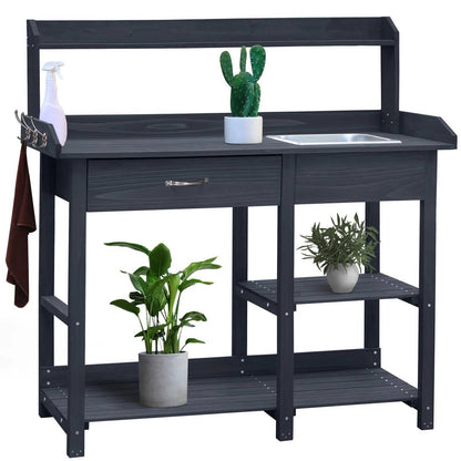 Grey Wood Outdoor Garden Potting Bench Storage Shelf with Removeable Sink - Tampa Home & Garden Store