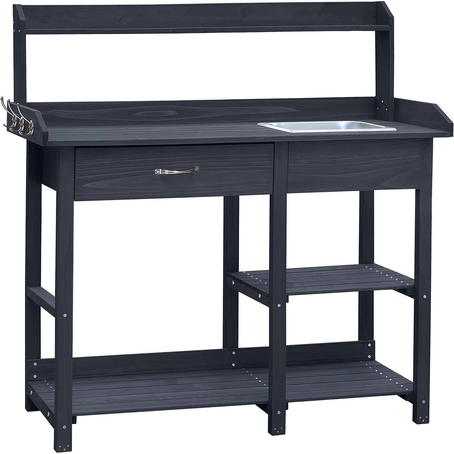 Grey Wood Outdoor Garden Potting Bench Storage Shelf with Removeable Sink - Tampa Home & Garden Store