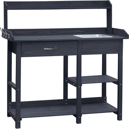 Grey Wood Outdoor Garden Potting Bench Storage Shelf with Removeable Sink - Tampa Home & Garden Store