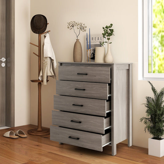 Cómoda multifuncional moderna de 5 cajones con tiradores metálicos - Gris