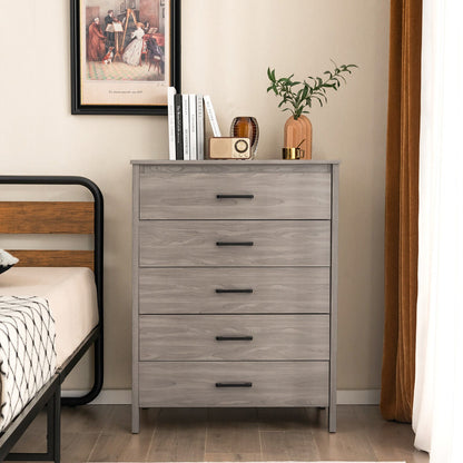 Cómoda multifuncional moderna de 5 cajones con tiradores metálicos - Gris