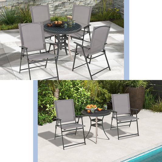 2 Pieces Patio Folding Chairs with Armrests for Deck Garden Yard-Gray - Tampa Home & Garden Store
