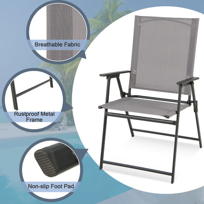 2 sillas plegables de patio con reposabrazos para jardín-gris