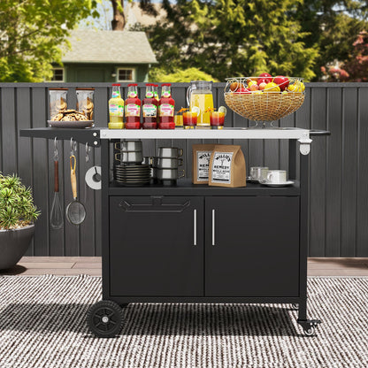 Outdoor grill cart with storage and folding stainless steel top in black DirectDeals on Tampa Home & Garden Store