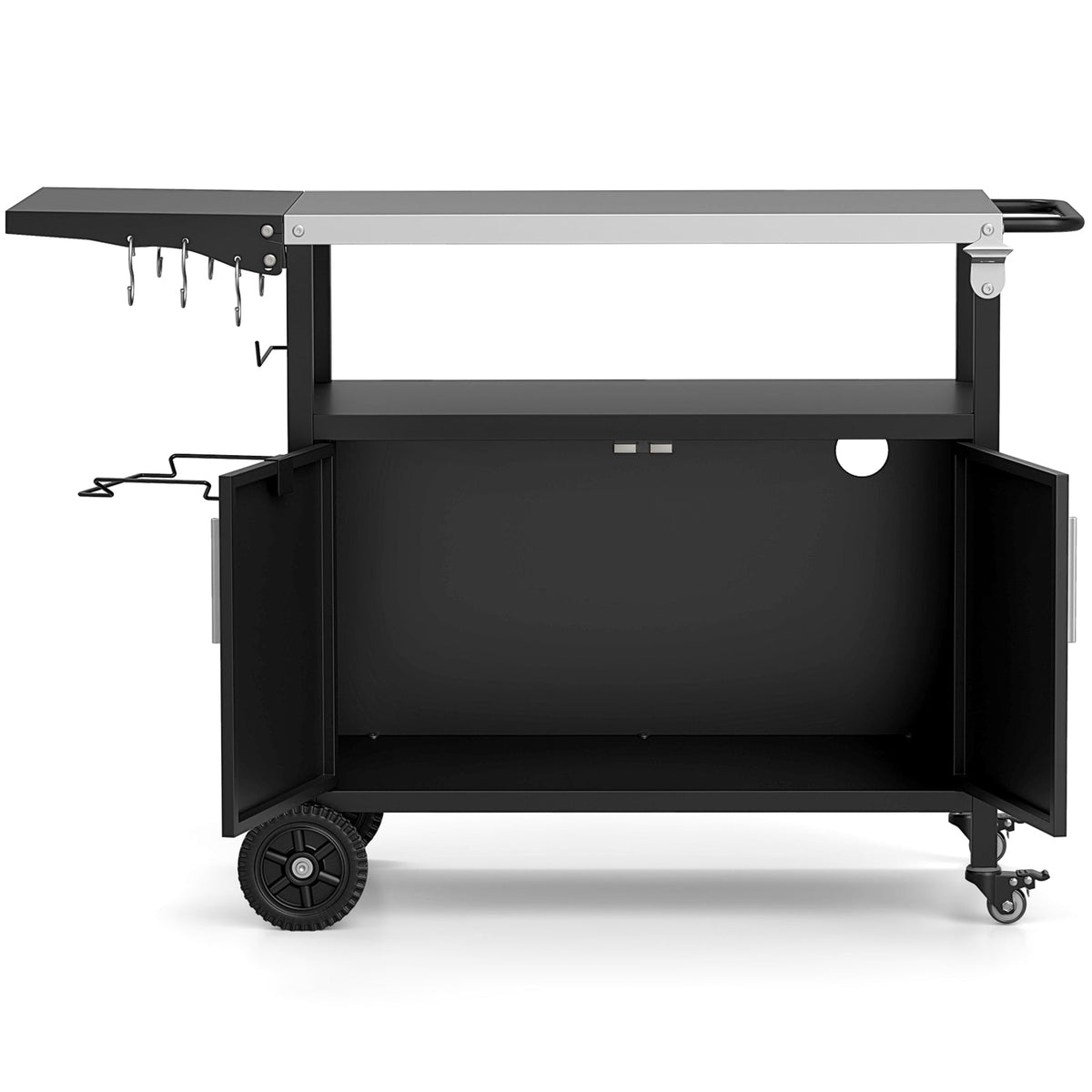 Outdoor grill cart with storage and folding stainless steel top in black by DirectDeals on Tampa Home & Garden Store