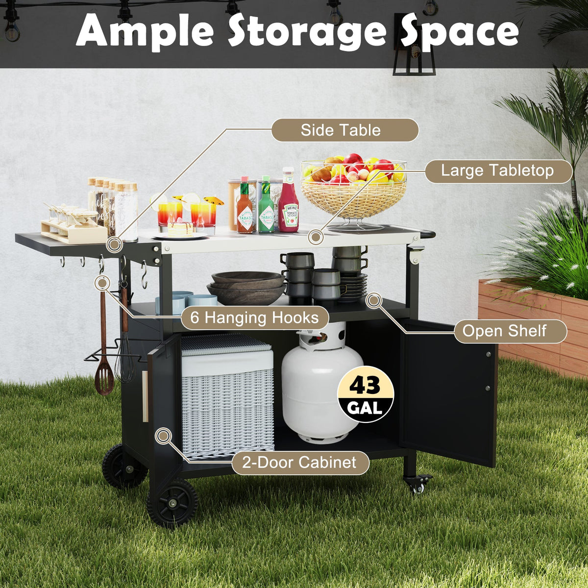 Outdoor Grill Cart with Storage and Folding Stainless Steel Top black by DirectDeals on Tampa Home & Garden Store