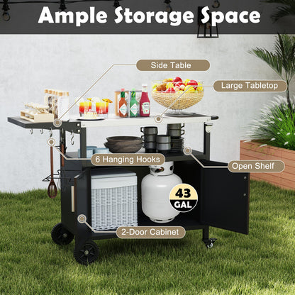 Outdoor Grill Cart with Storage and Folding Stainless Steel Top black by DirectDeals on Tampa Home & Garden Store
