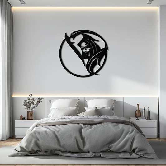 Grim Reaper Circle Metal Wall Art – Dark Gothic Scythe Decor for Horror Enthusiasts- KAF586 - Tampa Home & Garden Store