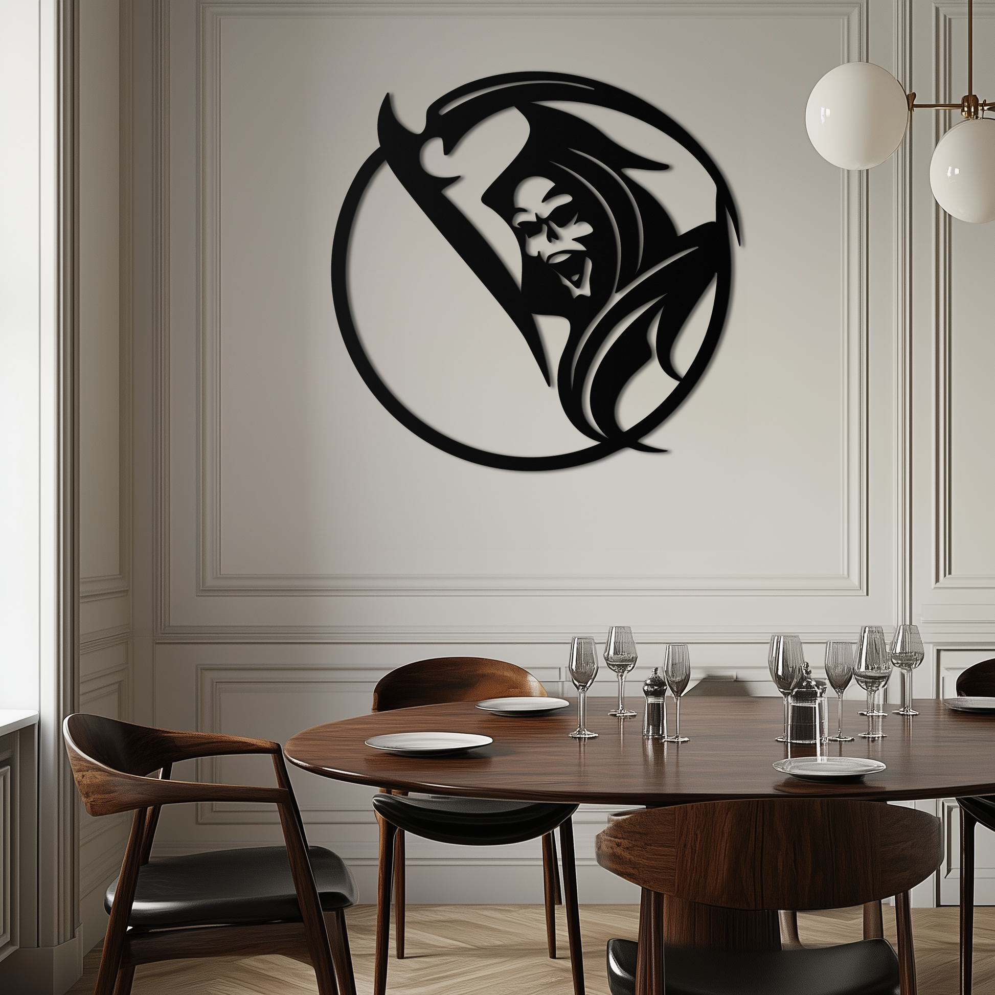 Grim Reaper Circle Metal Wall Art – Dark Gothic Scythe Decor for Horror Enthusiasts- KAF586 - Tampa Home & Garden Store