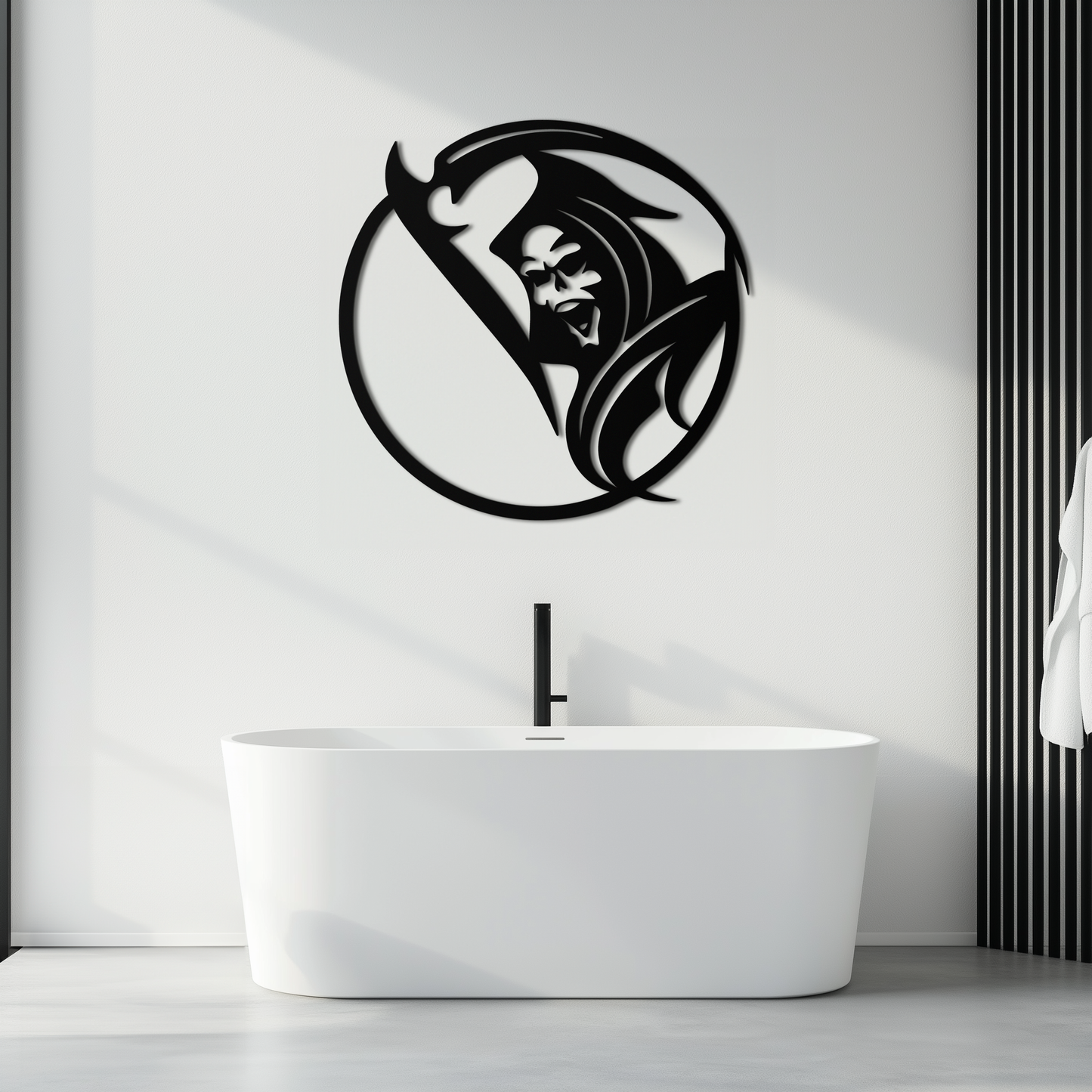 Grim Reaper Circle Metal Wall Art – Dark Gothic Scythe Decor for Horror Enthusiasts- KAF586 - Tampa Home & Garden Store