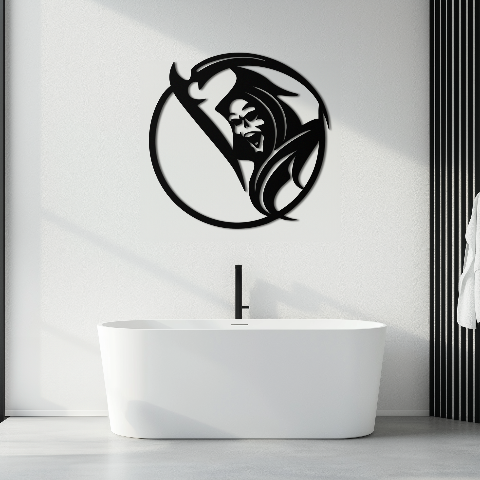 Grim Reaper Circle Metal Wall Art – Dark Gothic Scythe Decor for Horror Enthusiasts- KAF586 - Tampa Home & Garden Store