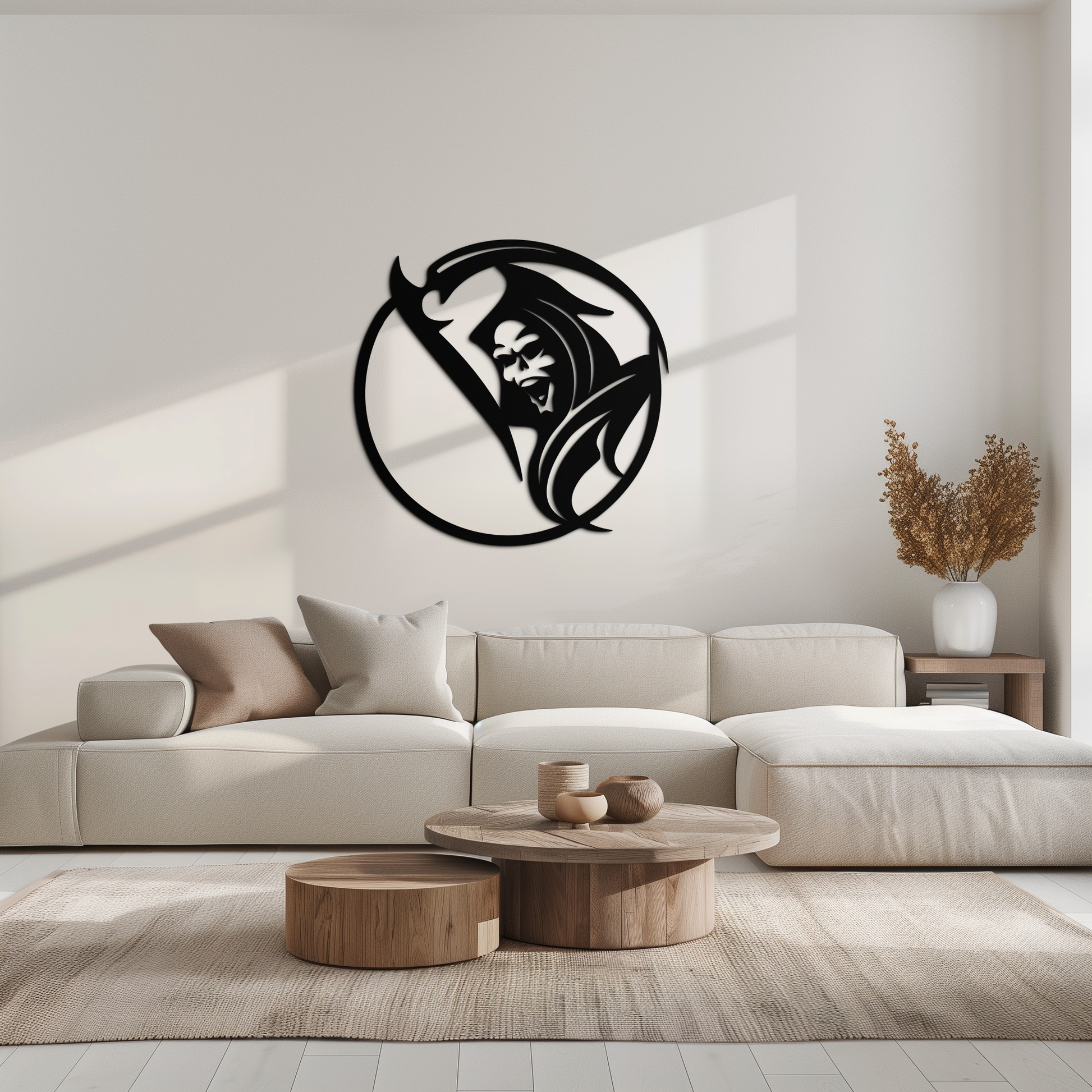 Grim Reaper Circle Metal Wall Art – Dark Gothic Scythe Decor for Horror Enthusiasts- KAF586 - Tampa Home & Garden Store