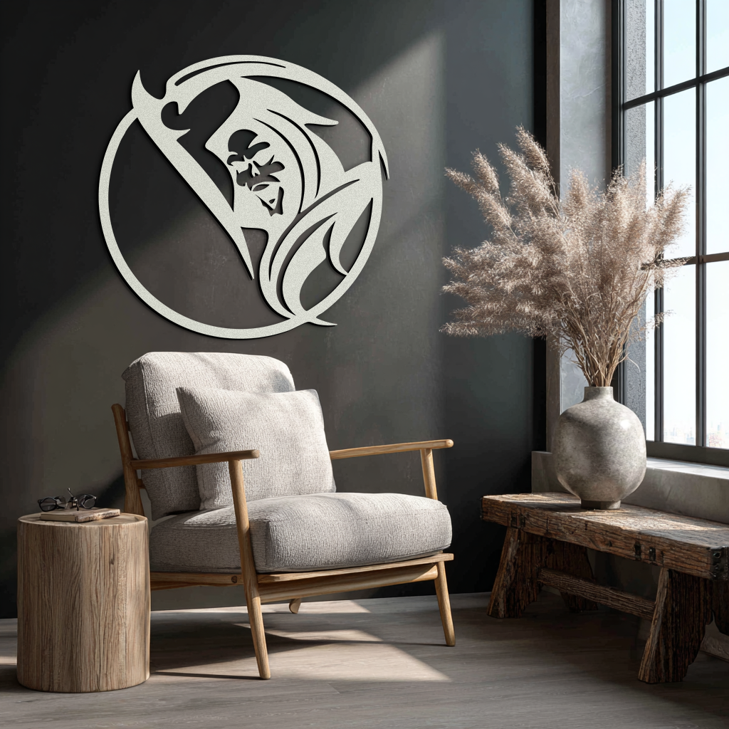 Grim Reaper Circle Metal Wall Art – Dark Gothic Scythe Decor for Horror Enthusiasts- KAF586 - Tampa Home & Garden Store