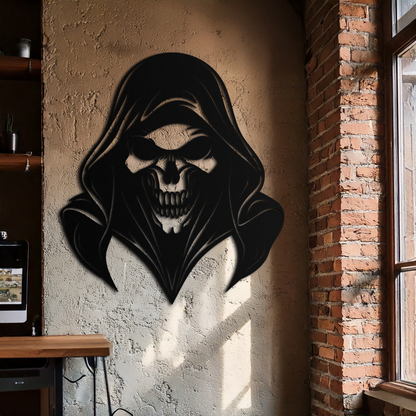 Grim Reaper Hooded Skull Metal Wall Art – Dark Gothic Horror Silhouette Design- KAF637 - Tampa Home & Garden Store