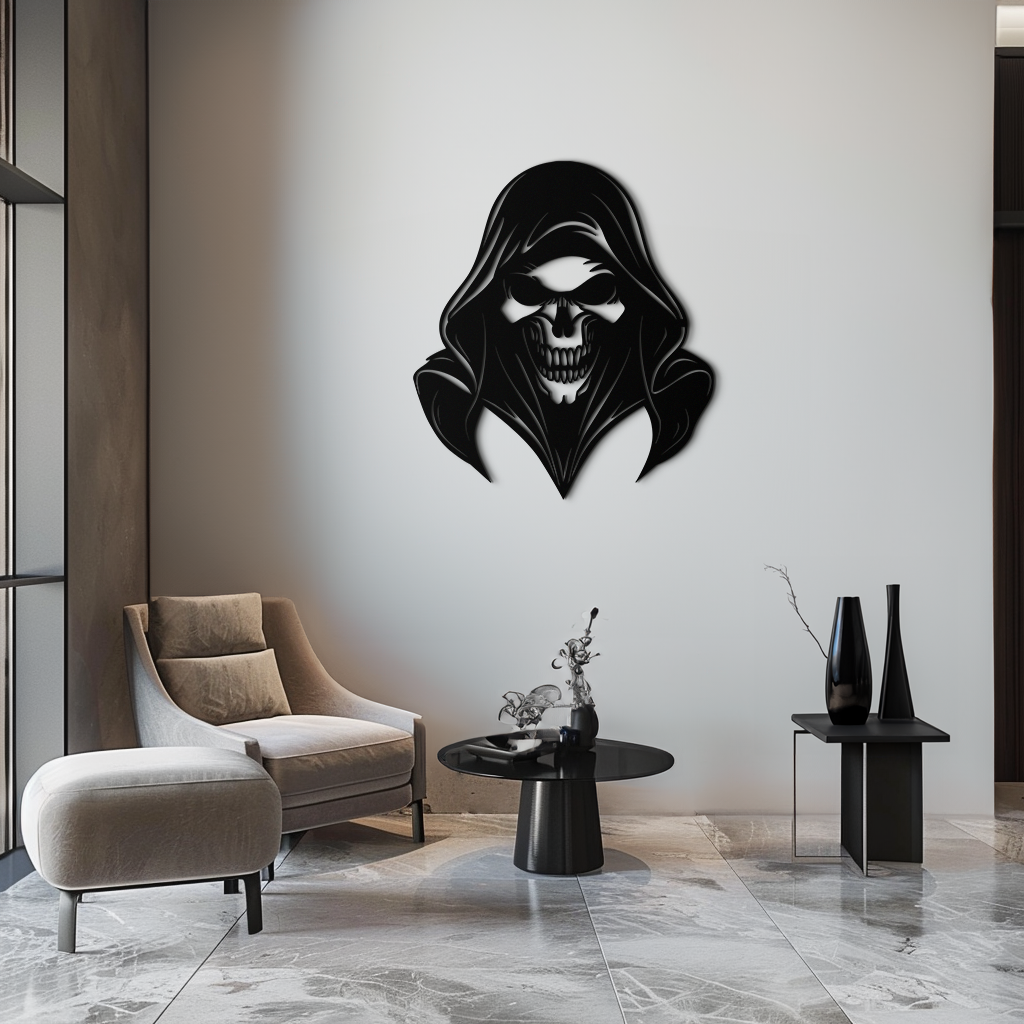 Grim Reaper Hooded Skull Metal Wall Art – Dark Gothic Horror Silhouette Design- KAF637 - Tampa Home & Garden Store