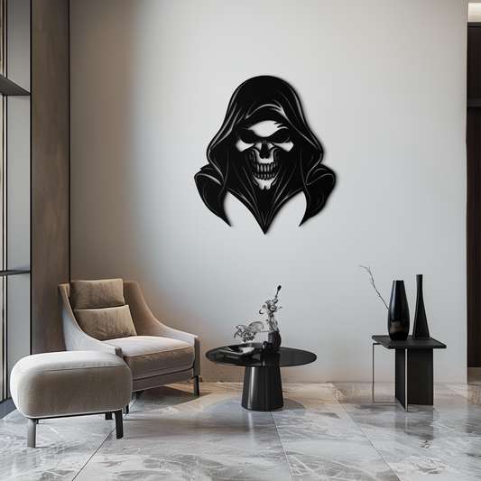 Grim Reaper Hooded Skull Metal Wall Art – Dark Gothic Horror Silhouette Design- KAF637 - Tampa Home & Garden Store