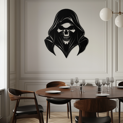Grim Reaper Hooded Skull Metal Wall Art – Dark Gothic Horror Silhouette Design- KAF637 - Tampa Home & Garden Store