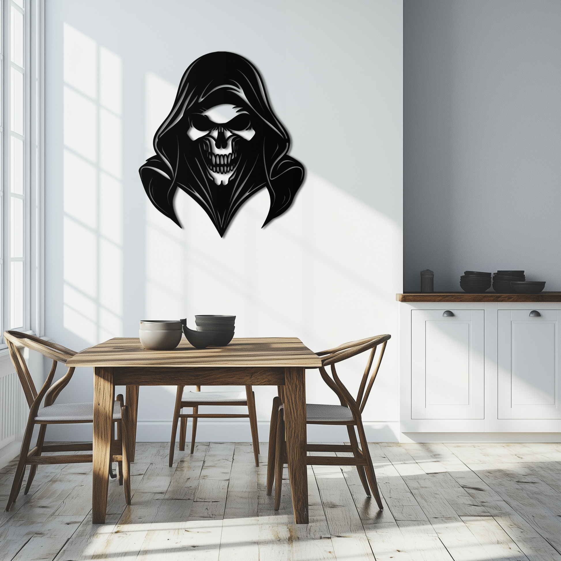 Grim Reaper Hooded Skull Metal Wall Art – Dark Gothic Horror Silhouette Design- KAF637 - Tampa Home & Garden Store